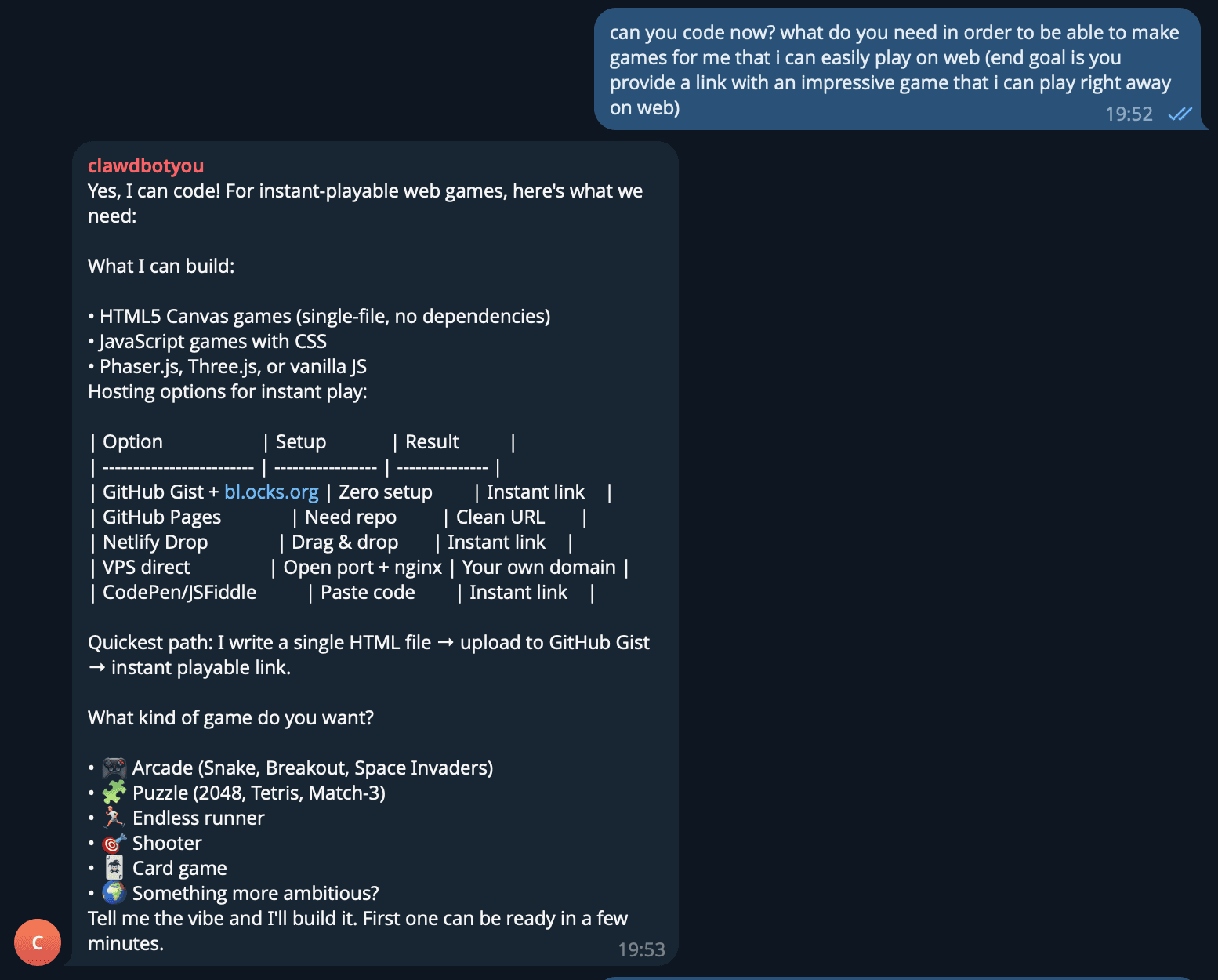 Example WhatsApp AI agent detailed assistant response